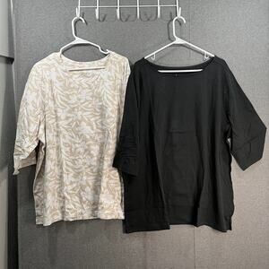 Denim & Co. Essentials Favorite Jersey Set of Two Knit Tops New Stone/Black, 3X